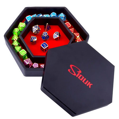 SIQUK Dice Tray with Lid Hexagon Dice Rolling Tray Dice Holder for Dice Games Like RPG, DND and Other Table Games, Red