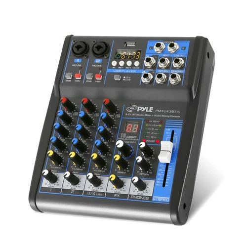 Pyle Professional Audio Mixer Sound Board Console System Interface 4 Channel Digital USB Bluetooth MP3 Computer Input 48V Phantom Power Stereo DJ Studio Streaming FX 16-Bit DSP Processor - PMXU43BT.5
