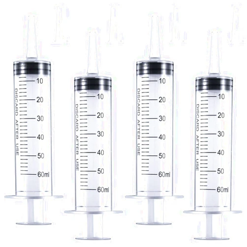 LabAider 4 Pack 60mL Large Syringe for Liquid with Tip Cap, Individually Sterile Sealed Plastic Liquid Syringes with Measurement for Scientific Labs, Measuring Liquids, Feed Pets, Medical Student, Oil or Glue