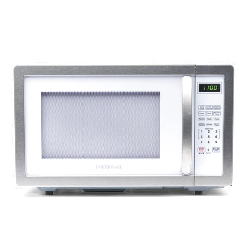 Farberware Countertop Microwave 1000 Watts, 1.1 cu ft - Microwave Oven With LED Lighting and Child Lock - Perfect for Apartments and Dorms - Easy Clean White, Platinum