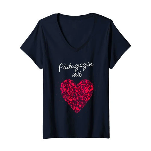 Pädagogin Mit Herz Erzieherin Kiga Kita Geschenk Womens Teacher with Heart Childminder, Nursery Gift Idea V-Neck T-Shirt