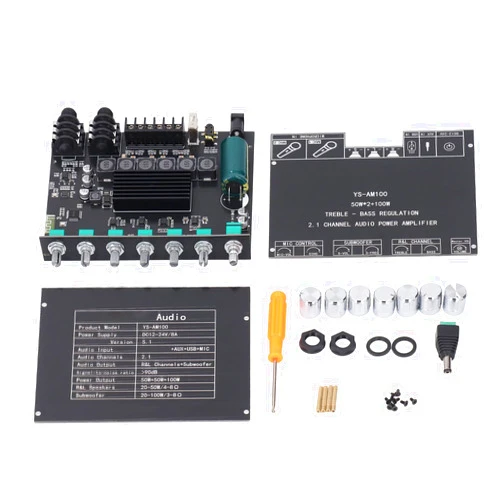 Sanpyl Amplifier Module, TPA3116D2 Chip, 2.1 Channel Power Board, Support AUX USB Mic, DC12-24V, for Audio DIY