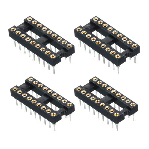 MECCANIXITY 4pcs DIP IC Chip Socket Adapter Round Pin 18P 2.54mm Pitch IC Socket for PCB Board Chip, 7.7mm Black