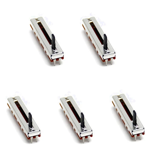Fielect 5Pcs 100K Slide Potentiometer Carbon Film Fader Variable Resistors Mixer 45 x 9.5mm B100K 3Pins Ohm Linear Potentiometers for Dimming Tuning