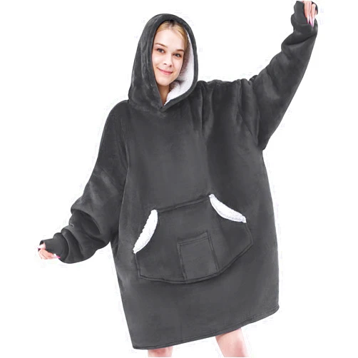 NORD ECO Wearable Blanket Hoodie for Adult Women, Sherpa Fleece Hooded Sweatshirt Blanket, Warm Blanket Hoodie with Pockets Wearabe Blanket Hoodie(Standard, Dark Grey)
