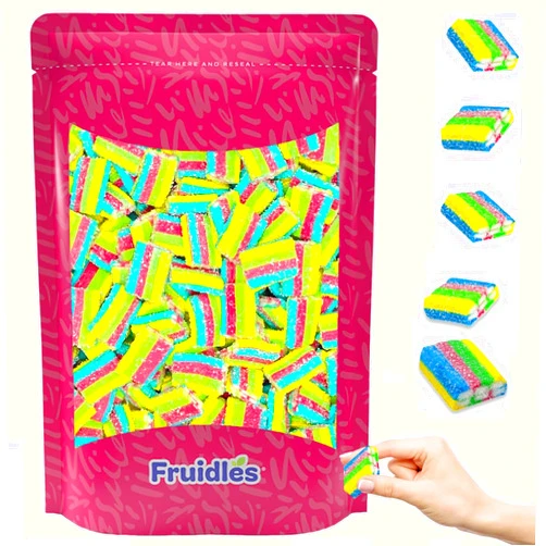 Fruidles Rainbow Bricks Gummy Candy, Delicious Licorice Sugar Coated Fruit Flavors Gummies, Party Favor, Half-Pound