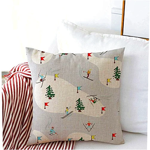 Anmbsk Decorative Throw Pillow Covers for Couch Pattern Winter Skiing Skier Leisure Ski Fun Textures Branding Holidays Mountain Travel Backdrop Linen Bed Car Pillows Case 20x20 Inch