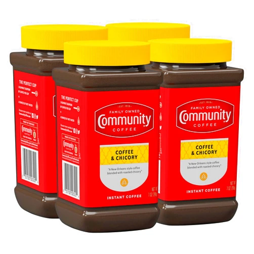 Community Coffee Coffee and Chicory, Medium Dark Roast Instant Coffee, 7 Ounce Jar (Pack of 4)