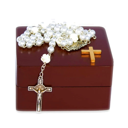 BACROS Baby Baptism Gifts for Girl, Catholic Baptism Gifts for Boys,Kids Rosary Beads Catholic, Baby Baptism Gifts Boy, Catholic Rosary for Women, Christening Gifts for Girls (Brown)