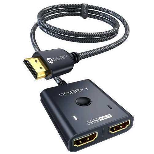Warrky HDMI Switch 2 in 1 Out 4K@60Hz, WARRKY [3.3ft Fixed Braided HDMI Cable, Aluminum Case, HDCP 2.2] Bidirectional 2x1 Switcher Splitter UHD Compatible for PS5/4, Nintendo Switch, Roku, FireStick - Black