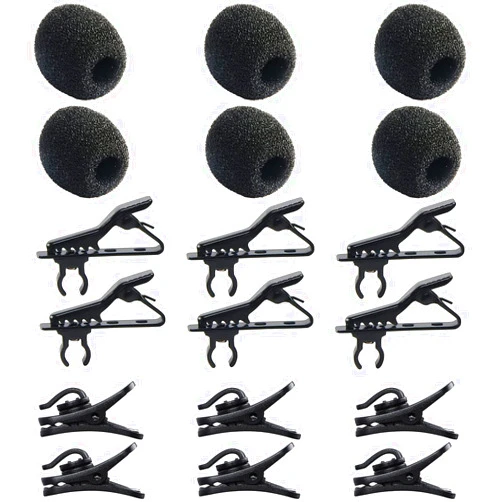 AUGSUN 18Pcs Lapel Microphone Clips Replacement Kit, 6Pcs Lavalier Mic Clips Metal Tie Clips Lavalier Microphone Clips, 6Pcs Windscreen Foam Cover and 6Pcs Plastic Wire Clips