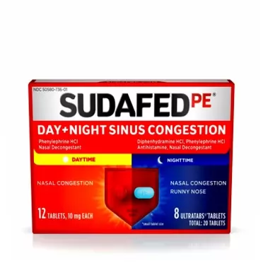 Sudafed PE Day + Night Sinus Congestion Tablets - 20 ct, Pack of 4