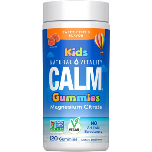 Natural Vitality Calm, Magnesium Citrate Kids Supplement, Stress Relief Gummies, Supports a Healthy Response to Stress, Gluten Free, Vegan, Sweet Citrus, 120 Gummies