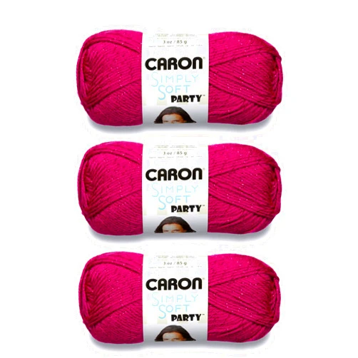 Caron Simply Soft Party Fuchsia Sparkle Yarn - 3 Pack of 85g/3oz - Acrylic - 4 Medium (Worsted) - 164 Yards - Knitting/Crochet