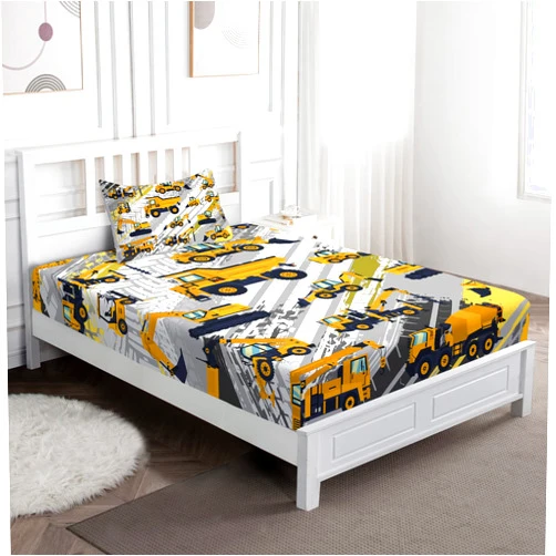 Jekeno Construction Vehicles Bedding Sheet Set Twin Size Excavator Blender Truck Tractor Bed Sheets, Deep Pocket Fitted Sheet, Pillow Case for Kids Teens Children Bedroom Decor