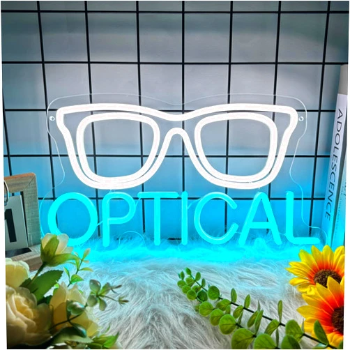 DIEMAIL Optical Neon Sign for Wall Decor Optical LED Light Up Sign Eyeglass Store Optician's store Eye Exams Optometry Business Opening Gift