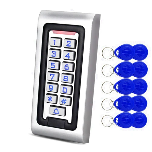 Diginex HFeng Standalone IP68 Waterproof RFID Access Control Keypad Metal Card Reader + 10pcs 125KHz Proximity Keychains WG26 2000 Users for Home/Office
