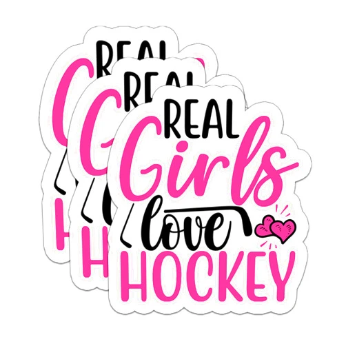 HYKADEUS (3Pcs) Real Girls Love Hockey Pink Sticker Girls Hockey Stickers Waterproof Vinyl Decal for Books Laptops Phones Tumblers Water Bottles, Hockey Gifts For Teen Girls Team, Hockey Fan, Size 3 x 2.8 Inch