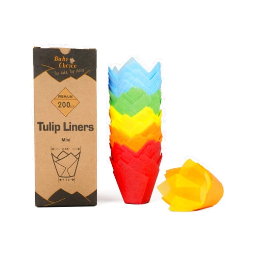 Bake Choice Nordic Paper 200pcs Rainbow Mini Tulip Cupcake Liners for Baking Cups, Unbleached, Greaseproof EU Parchment paper, Mini Tulip Muffin Liners for Party, Christmas, Easter