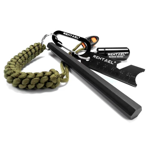 REHTAEL Flint and Steel Fire Starter Kit for Camping/Hiking - [6 x 1/2 Inch] Hexagon Ferro Rod Fire Starter Survival Tool with Striker/TinderQuik/Whistle - All-in-one Magnesium Fire Starter - Ignition System