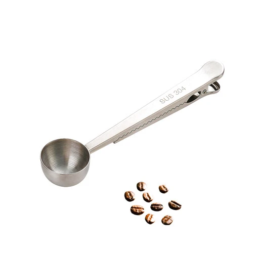 Btolin Stainless Steel Coffee Scoop&Seal Clip,2-in-1 Measuring Spoon for Ground Coffee,Tea, Sugar,Airtight Kitchen Storage,Dishwasher Safe,6.69-inch Length,Serrated Sealing Clip