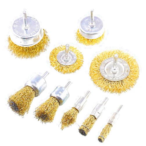 Swpeet 9Pcs Brass Coated Wire Brush Wheel & Cup Brush Set with 1/4-Inch Shank, 9 Sizes Coated Wire Drill Brush Set Perfect for Removal of Rust/Corrosion/Paint - Reduced Wire Breakage and Longer Life