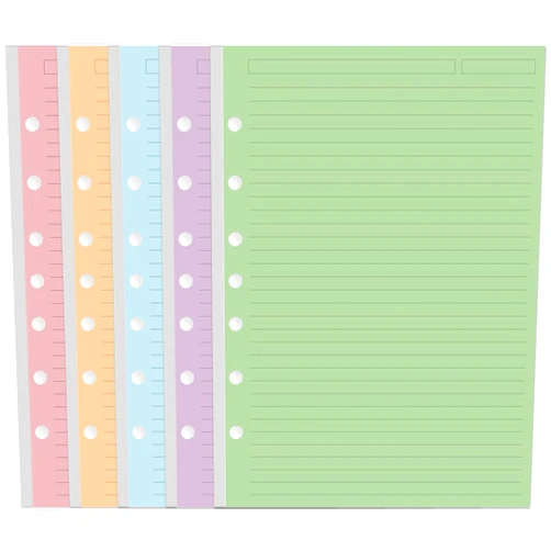 Yaridar Mini Binder 5 Colorful Line Paper for 3 or 7 Ring Binders - 100 Sheets/200 Pages Loose Leaf Paper Line Refills, Per Color 20 Sheets, Desk Size 4, 5.8