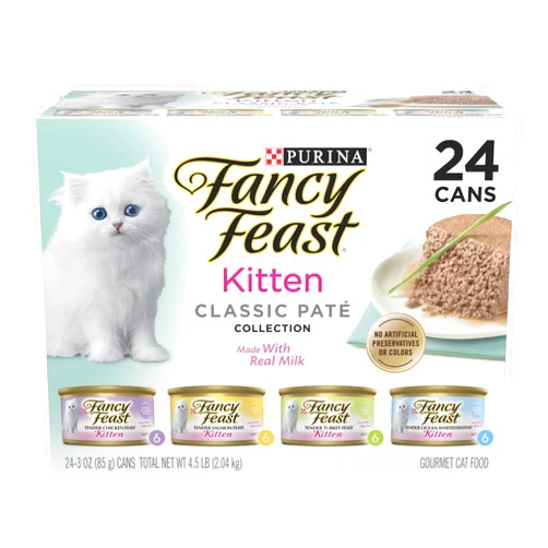 Fancy Feast Purina Fancy Feast Tender Ocean Whitefish, Turkey, Chicken and Salmon Feasts Wet Kitten Food Variety Pack - (Pack of 24) 3 oz. Boxes