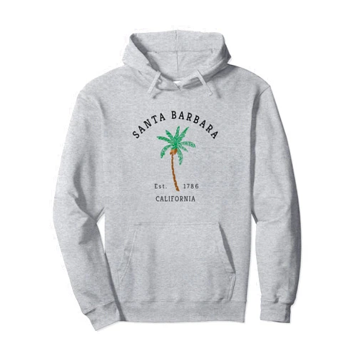Santa Barbara California Beach Apparel - DZignLine Santa Barbara California Colorful Palm Tree Retro Novelty Pullover Hoodie