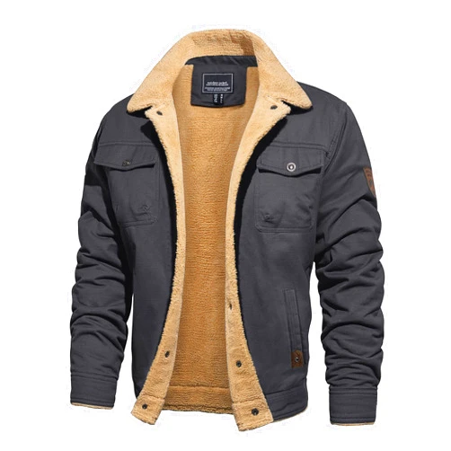 CRYSULLY Men's Winter Cargo Jacket Fur Collar Fleece Casual Warm Cotton Military Coat