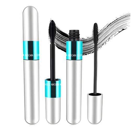 DAMUSI 4D Silk Fiber Lash Mascara,2 in 1 Lash Cosmetics Vibely Mascara 5x Longer,Thickening Effect 4D Mascara,Natural Lengthening Waterproof Mascara Makeup