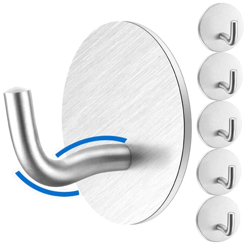 Uvish Heavy Duty Self Adhesive towel hooks Waterproof stick on bathroom kitchen door RV SUS 304 stainless steel Silver for hanging robe coat key bag hat, shower metal no drill wall hooks 6 packs