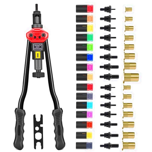 ZIOJOVK 16”Hand Rivet Nut Tool,Professional Rivet Nut Setter Kit with 15 Mandrels（M3 M4 M5 M6 M8 M10 M12 SAE 6-32,8-32,10-32,10-24, 1/4-20, 5/16-18, 3/8-16,1/2-13） and 145 PCS Rivets Nuts