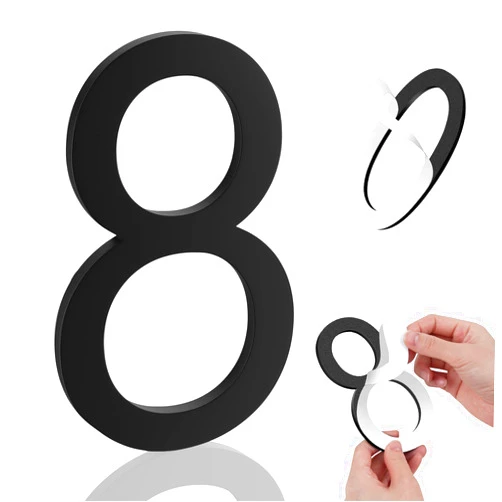 Merear 8 Inch House Numbers, Self-adhesive House Number Acrylic Modern House Numbers for Outside Black Mailbox Numbers Address Home Number for House Apartments Office Hotel Room Easy to Install (8)