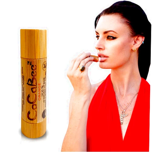 CoCaBee Chapstick Lip Balm Lip Moisturizer For Dry & Chapped Lips 100% Organic Lip Balm For Soft And Shiny Lips Cute And Portable Lip Care Balm for Kids and Women's With Bamboo Packaging (Orange)