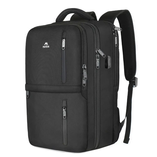 MATEIN Travel Laptop Backpack, 15.6 Inch Large Business Flight Approved Carry on Backpack with USB Port, TSA Computer Backpack for Women & Men, Waterproof Overnight Daypack for Work College, Black