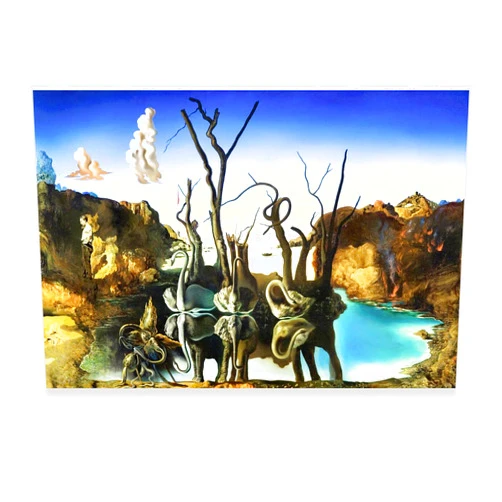 Eocoti Salvador Dali Wall Art Prints - Swans Reflecting Elephants - Abstract Surrealism Poster Dark Painting Gothic Cool Wall Decor Living Room Dorm Bedroom Unframed Picture (12x18in/30x45cm)