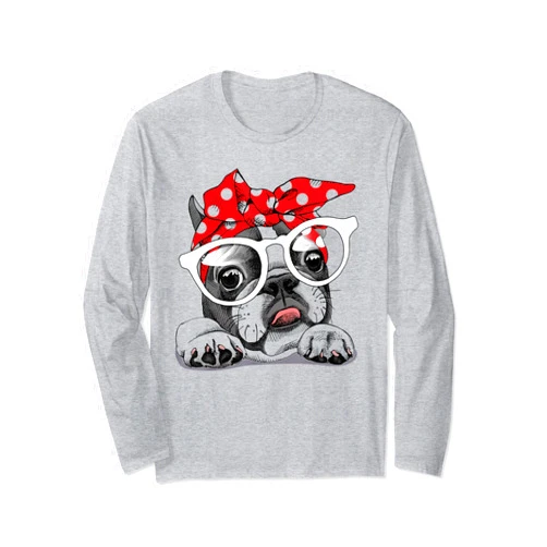 DBA-Store Pet Design Frenchie Puppy Costumes Cute French Bulldog Colorful Headband And Glasses Long Sleeve T-Shirt