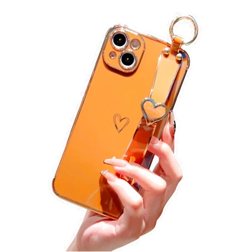 Cutecasee Compatible with iPhone Xs MAX Case, Cute Luxury Plating Edge Bumper with Love-Heart Wristband Stand Soft TPU Shockproof Case for iPhone Xs MAX for Girl Women, Brown
