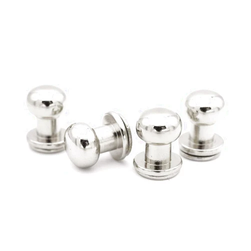 CRAFTMEMORE Solid Brass Ball Head Stud Screw Back Nipple Rivet Studs Button Strap Stopper Leathercraft 10 Pack SCBH (Silver, 8 mm)