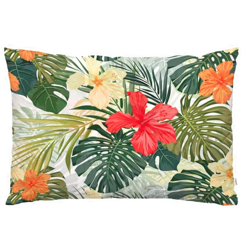 EKOBLA Hawaii Throw Pillow Cover Retro Tropical Hibiscus Flowers Leaves Green Plants Summer Decor Lumbar Pillow Case Cushion for Sofa Couch Bed Standard Queen Size 20x30 Inch