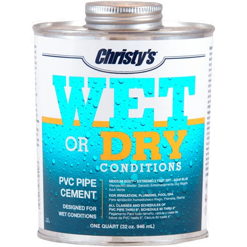 WELD-ON Christy's Wet Or Dry Conditions PVC Cement - Medium Body, Extremely Fast Set, Low-VOC, Aqua Blue, 1 Quart (32 fl oz)