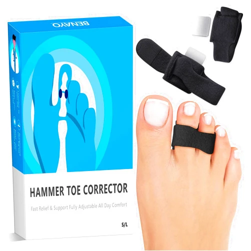BENAYO 2Pcs Hammer Toe Straightener & Broken Toe Wraps - Adjustable Toe Splint with Removable Aluminum Support for Crooked Toes,Overlapping Toes-Men & Women. (Black, L:WOMEN(9.5-13)/MEM(8.5-12))