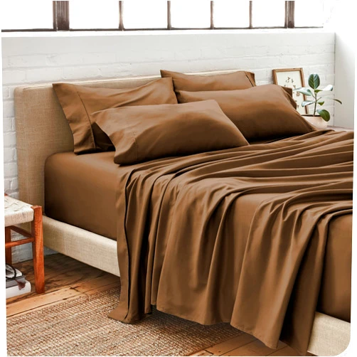 RESTURA California Queen Sheet Set 1000 Thread Count - 6 Piece Egyptian Cotton Chocolate Bed Sheets Soft 14 Inches Deep Easy Fit Breathable Wrinkle Free Comfy Bedding Sheets