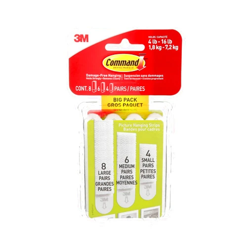 Command 3M Command Picture Hanging Strips Big Pack, Removable, (4) Small, (6) Medium, (8) Large, White, 18 Pairs/Pack