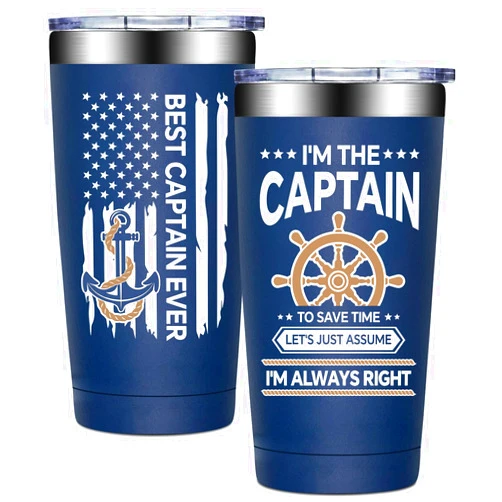 BIRGILT Boating Gifts for Men - Boat Accessories Gift for Boat Owners - Christmas Gifts for Boater Men, Boating Lovers - Best Boats Captain Tumbler 20oz, Dark Blue