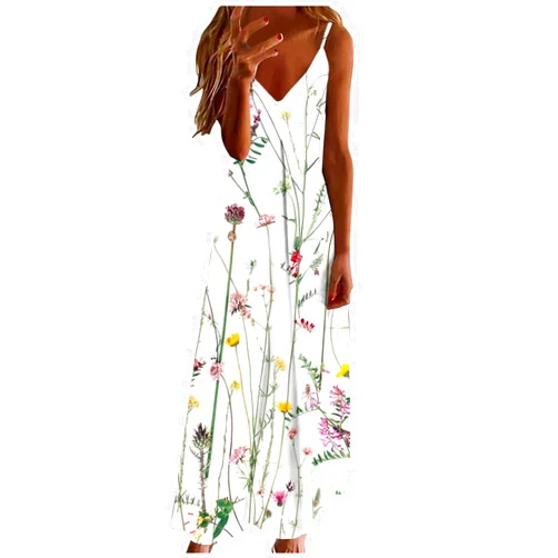 Ceboyel Women Floral Spaghetti Strap Sundress Casual Summer Long Maxi Dress Vneck Sexy Boho Dresses Trendy Beach Clothes 2024