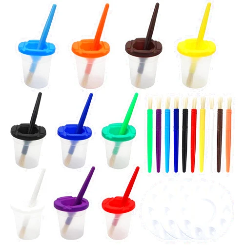 Pyzalar Paint Cups with Lids, Spill Proof Paint Cups, Kids Art Supplies Including Paint Brushes & Palette Tray, Activity Table for Toddlers 3-5