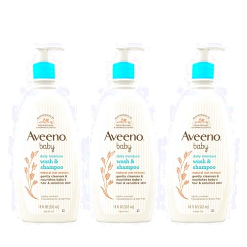 Aveeno Baby Daily Moisture Gentle Bath Wash & Shampoo with Natural Oat Extract, Hypoallergenic, Tear-Free & Paraben-Free Formula For Sensitive Hair & Skin, Lightly Scented, 18 fl. oz (Pack of 3) Wash & Shampoo (Pack of 3)