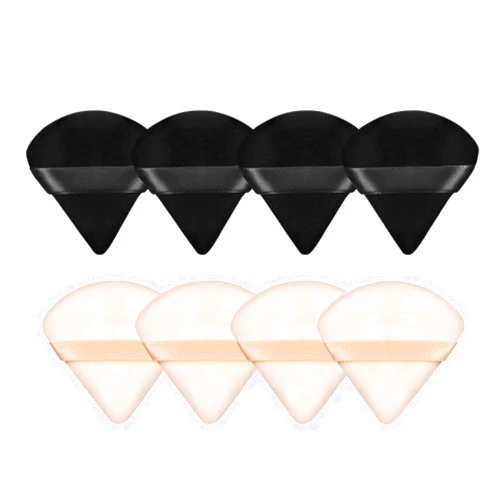 FAVYC 8Pcs Triangle Powder Puffs Face Soft Triangle Makeup Puff Velour Cosmetic Sponge Beauty Makeup Tools (Black and Beige)